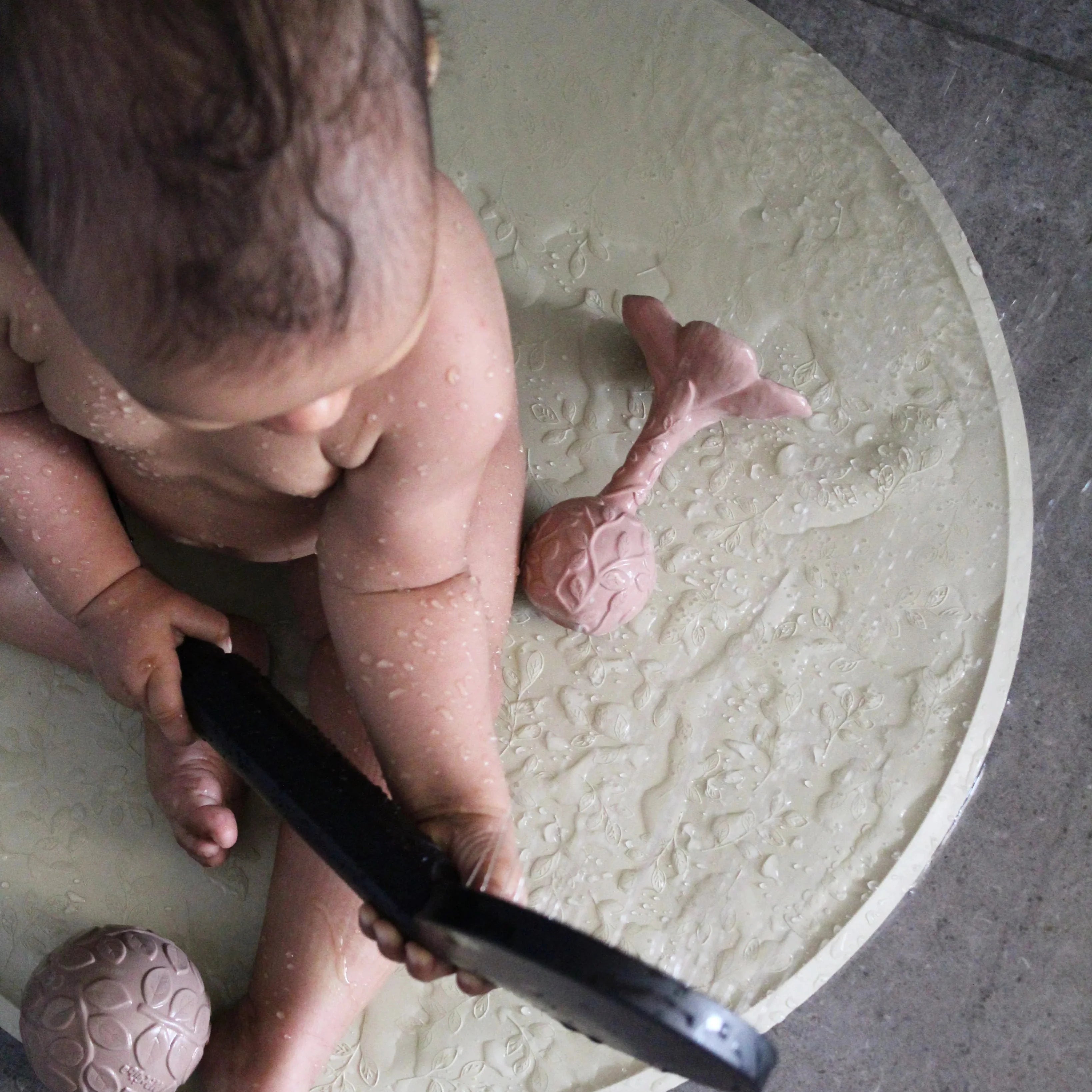 Natruba - Bademåtte med blad mønster - Ø50 cm - Sage