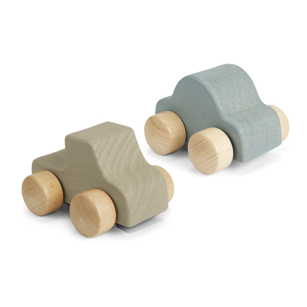 nuuroo - Træbiler i bøgetræ - 2-pak - Blå/grå