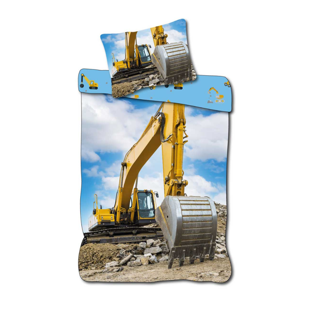 B - Junior sengetøj - 100% bomuld - 100x140 - Gravemaskine