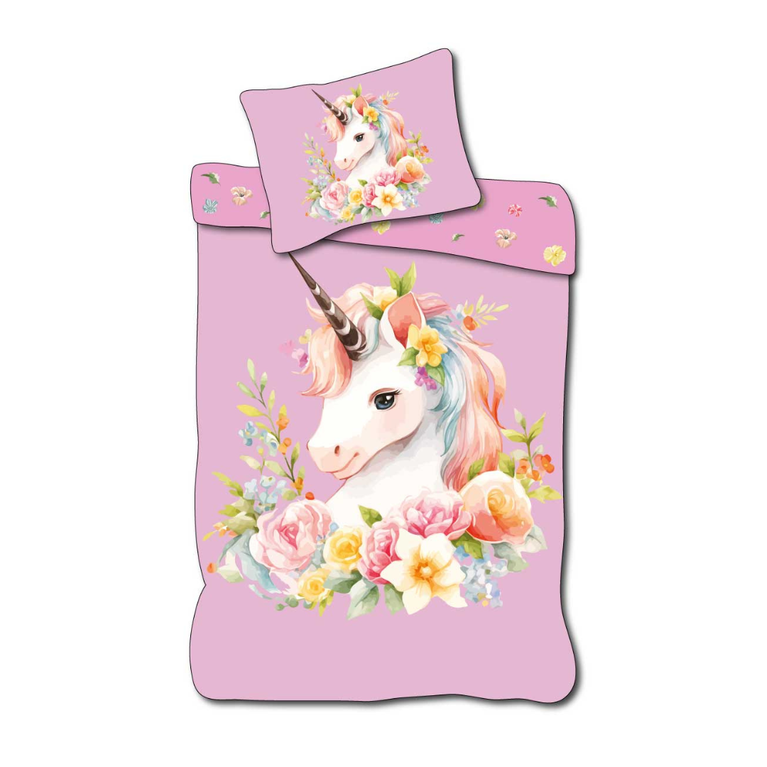 B - Senior sengetøj - 140x200 cm - 100% bomuld - Enhjørning