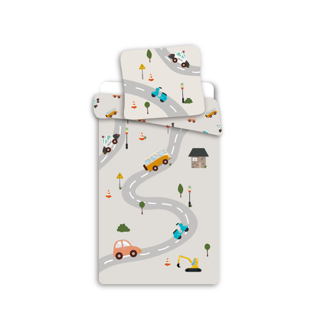 B - Junior sengetøj - 100x135 - 100% bomuld - Biler