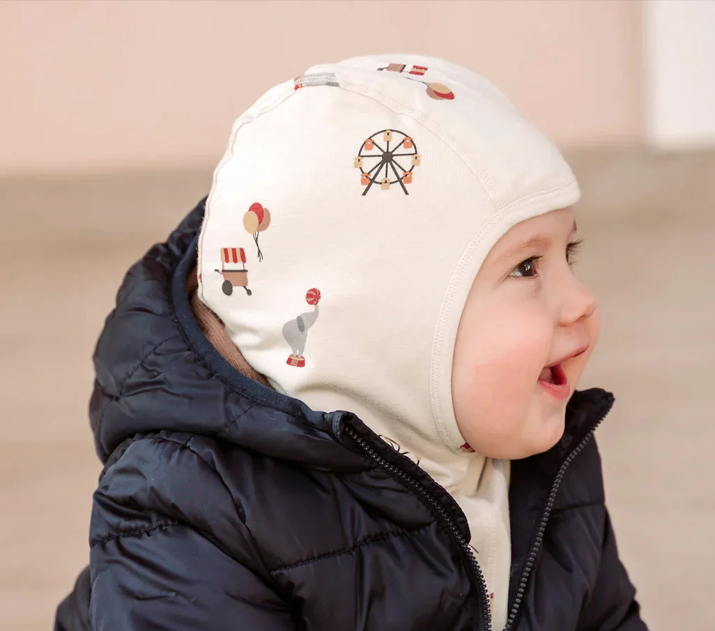 nuuroo - Elefanthue til børn - Str. 45 - Økologisk bomuld - Creme Circus