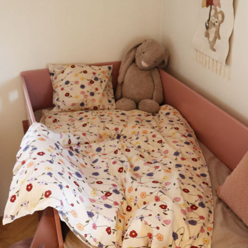 B - Junior sengetøj med blomster - 100x140 cm - Blødt bomuld