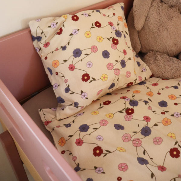 B - Junior sengetøj med blomster - 100x140 cm - Blødt bomuld