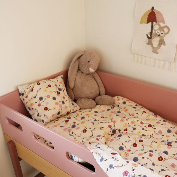 B - Junior sengetøj med blomster - 100x140 cm - Blødt bomuld