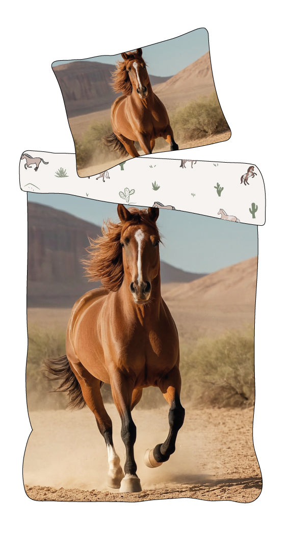 B - Senior sengetøj - 140x200 cm - 100% bomuld - Hest