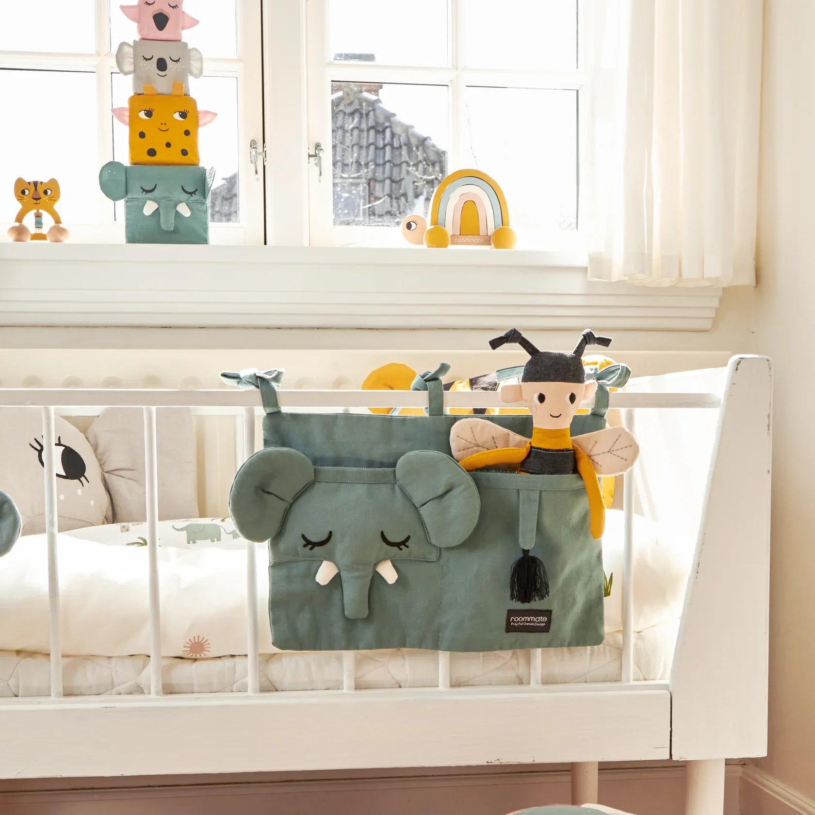 Roommate - Sengelomme - 2 lommer - Økologisk bomuld - Blå elefant