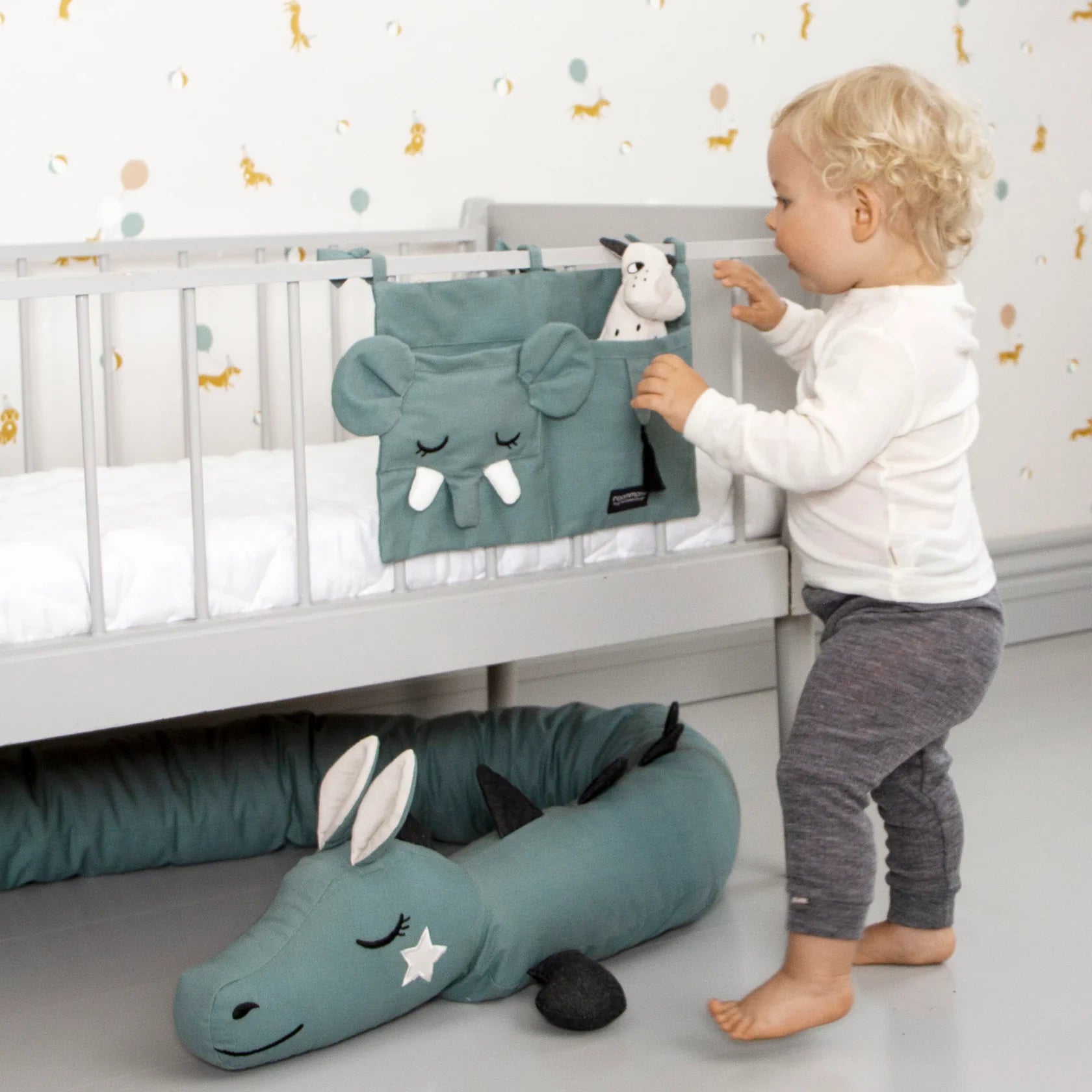 Roommate - Sengelomme - 2 lommer - Økologisk bomuld - Blå elefant