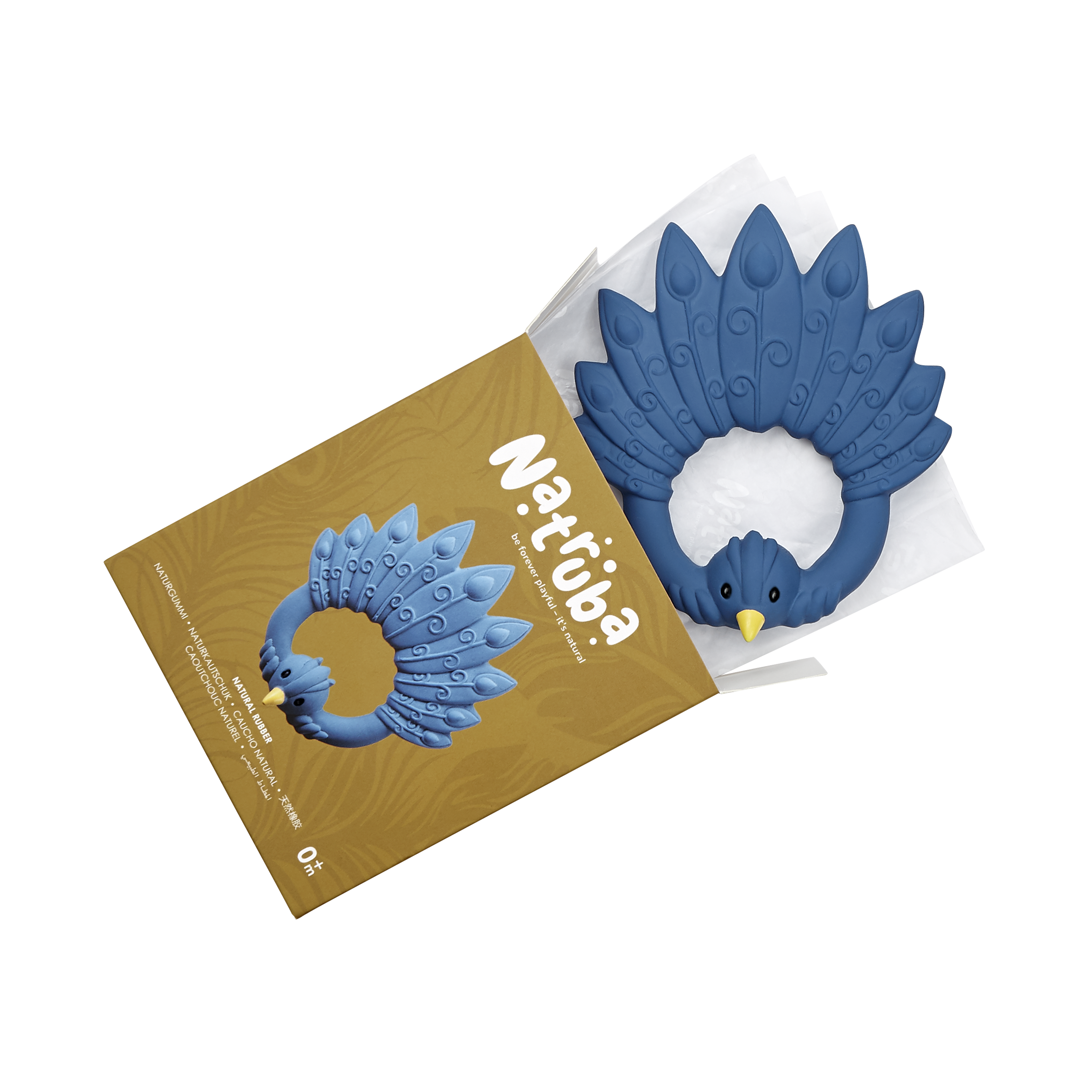 Natruba - Bidering til babys gummer - Naturgummi - Blå påfugl