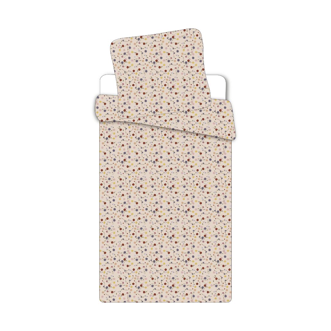 B - Junior sengetøj med blomster - 100x140 cm - Blødt bomuld
