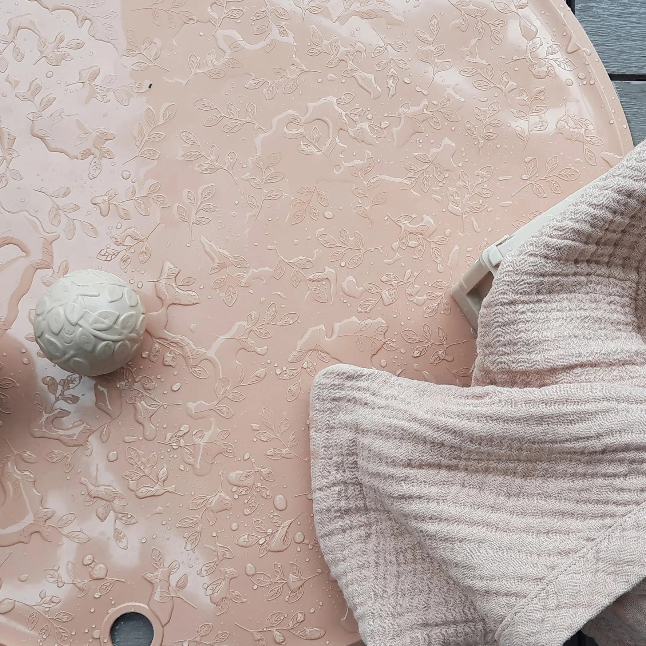 Natruba - Bademåtte med blad mønster - Ø50 cm - Rose