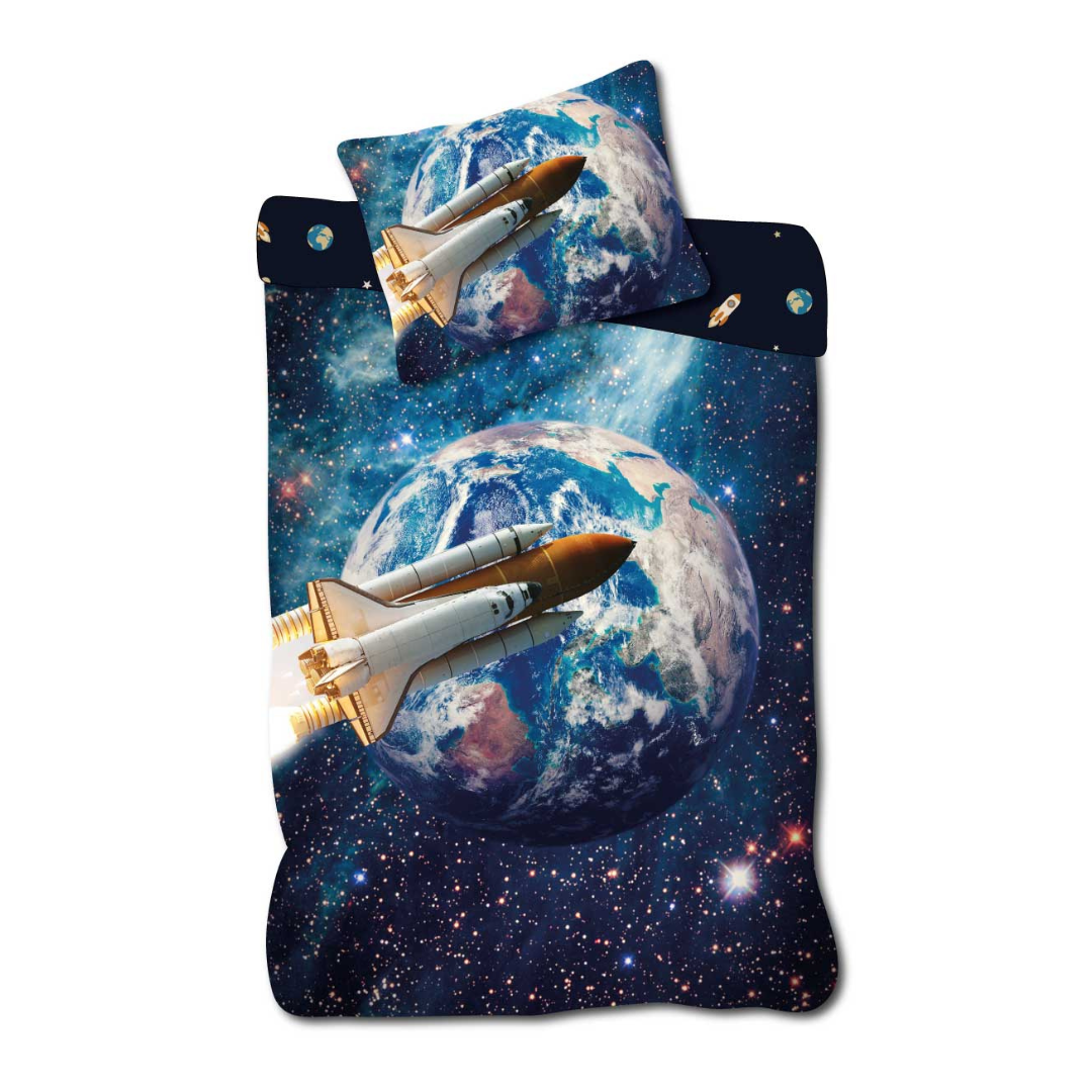 B - Senior sengetøj - 140x200 cm - 100% bomuld - Rumraket