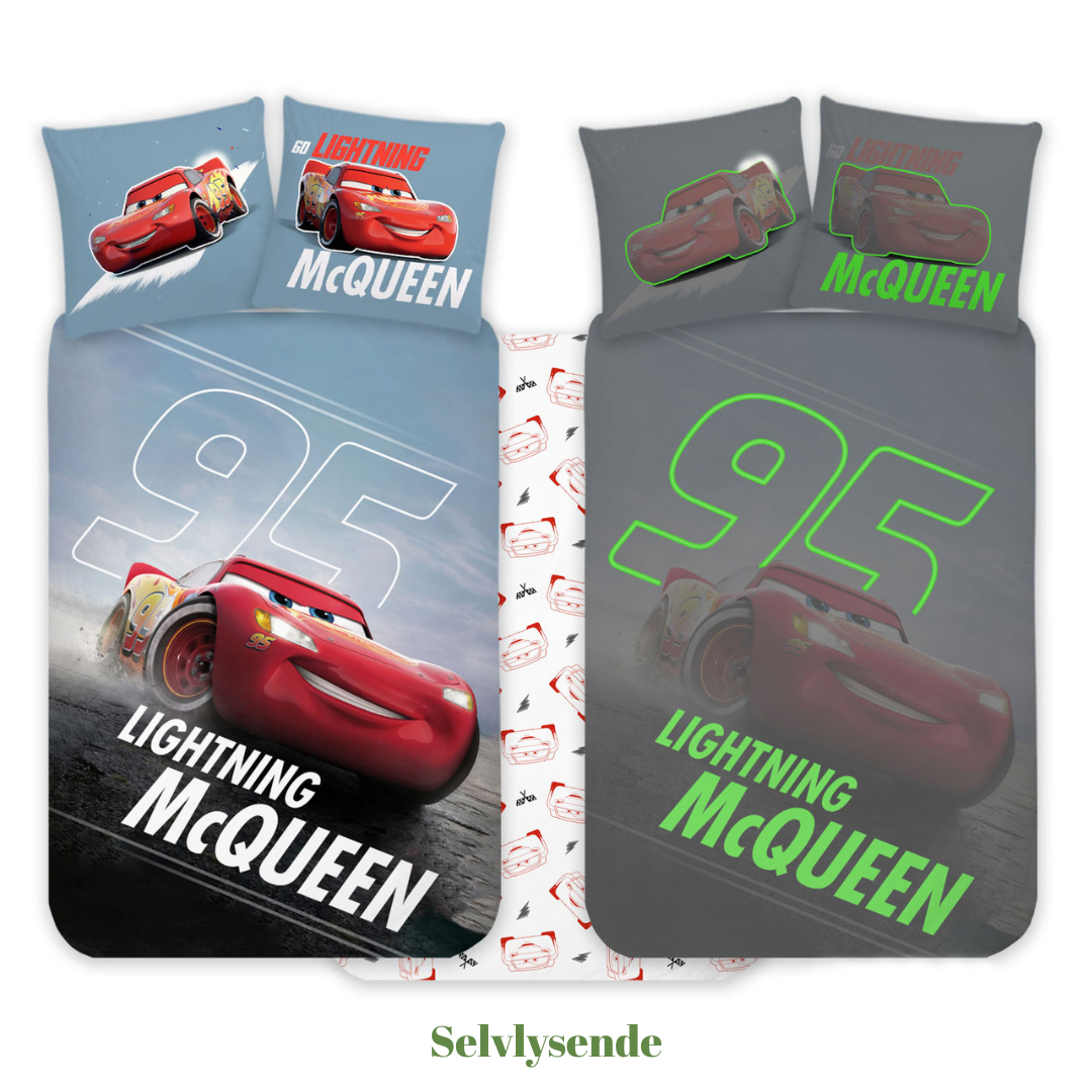 B - Junior sengetøj - Selvlysende sengetøj - 100x140 cm - 100% Bomuld - Cars