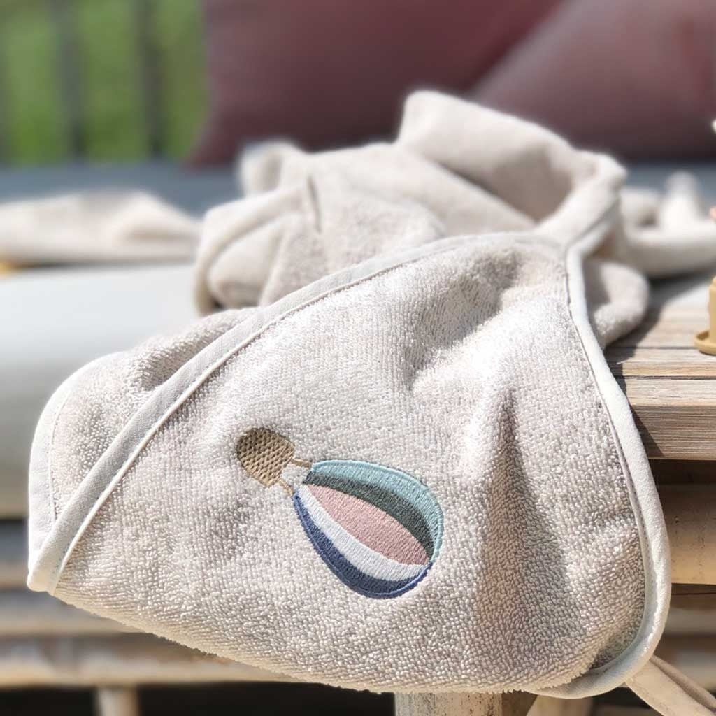 Petu Petu - Beige håndklæde med hætte til børn - Bomuld - Luftballon