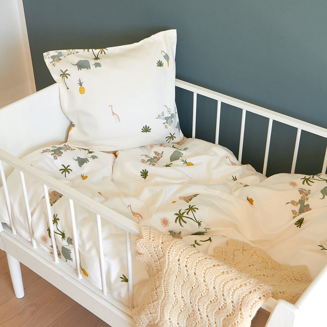 Roommate - Baby sengetøj - 100% økologisk bomuldssatin - 70x100 40x45 cm - Tropical