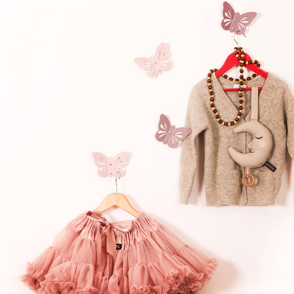 Roommate - Knage til børn - Sommerfugle knage - 9x13,5 cm - Hvid