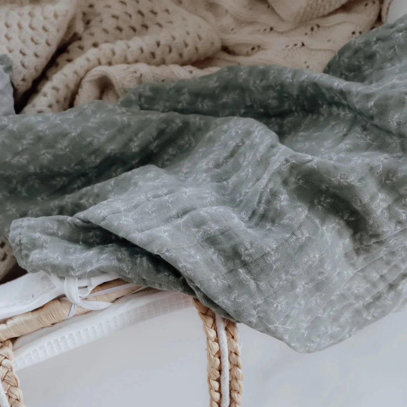 Natruba - 2-pak stofbleer - 100% økologisk bomuldsmusselin - 65x65 cm - Grøn